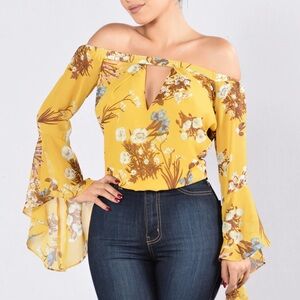 Floral Off-Shoulder Yellow Top